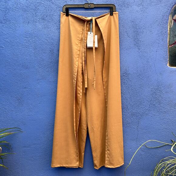 Shaina Mote Pants - shaina mote tan wide leg wool blend tie pant - nwt